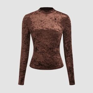 [New] Brown Velvet Long Sleeve Top